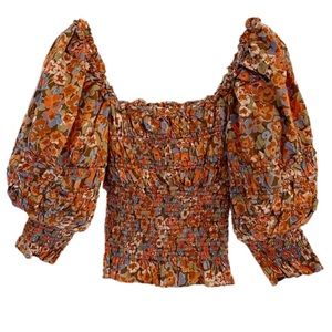 Love The Label Square Neck Smocked Top, Charisma Orange XS